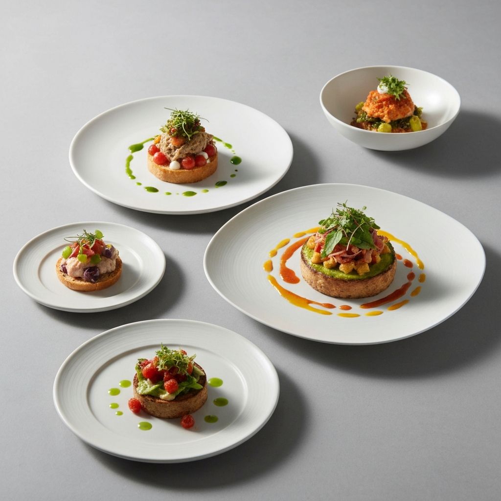 Verschiedene Portionsgrößen und Mengen auf Tellern